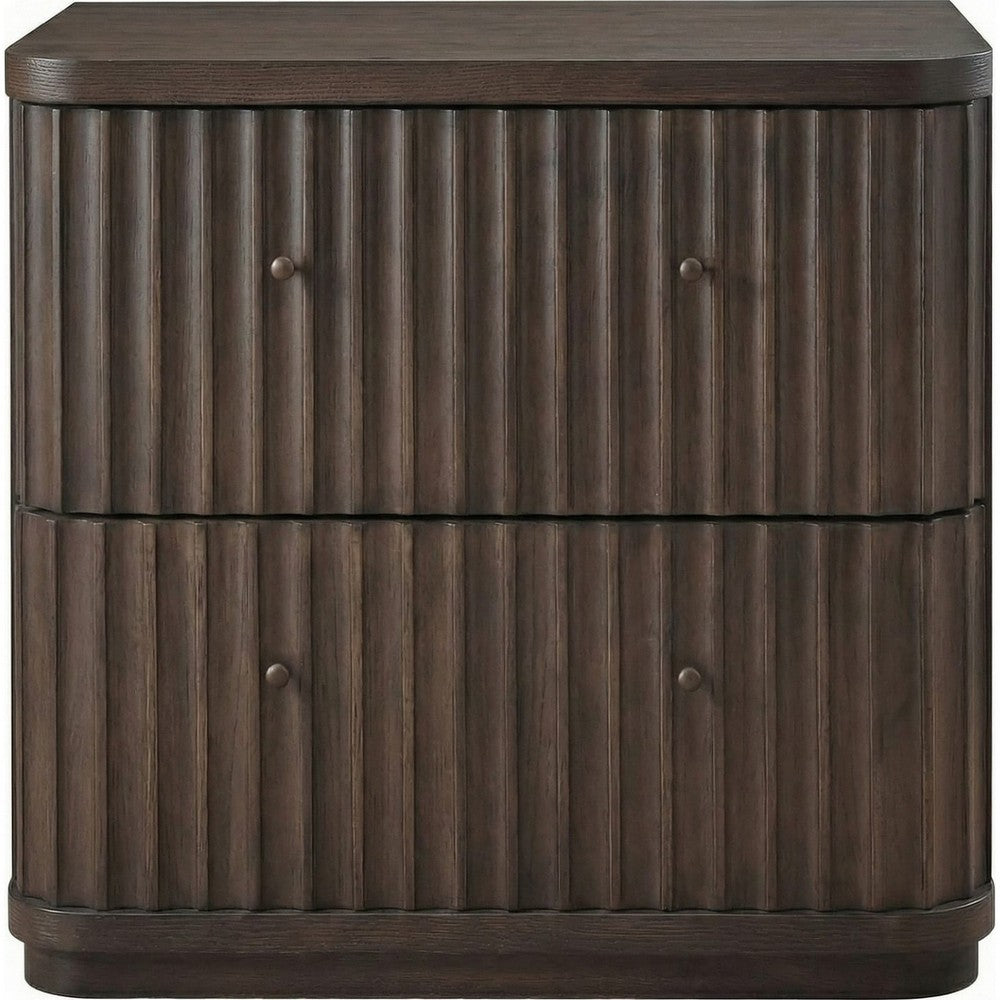 Yati Nightst& | 2 Fluted Drawers | Plinth Base | Chocolate Mousse Brown