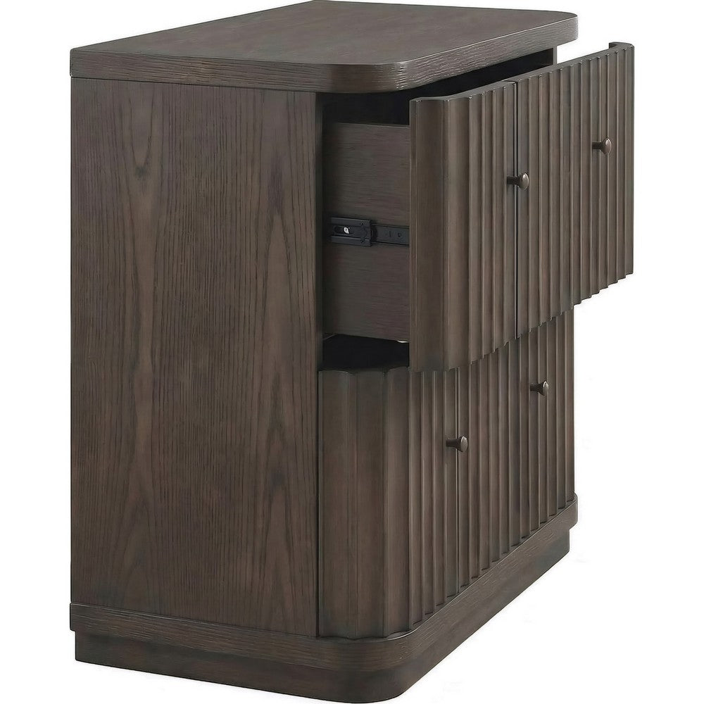 Yati Nightst& | 2 Fluted Drawers | Plinth Base | Chocolate Mousse Brown