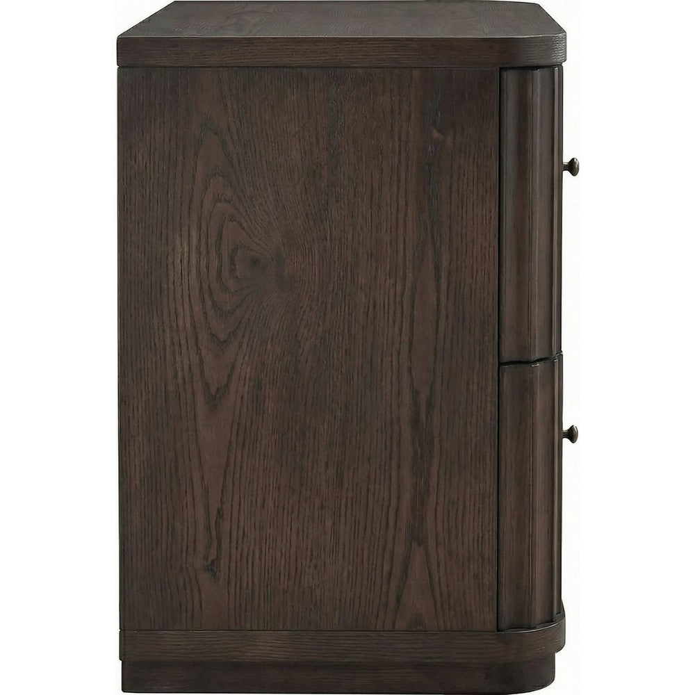 Yati Nightst& | 2 Fluted Drawers | Plinth Base | Chocolate Mousse Brown