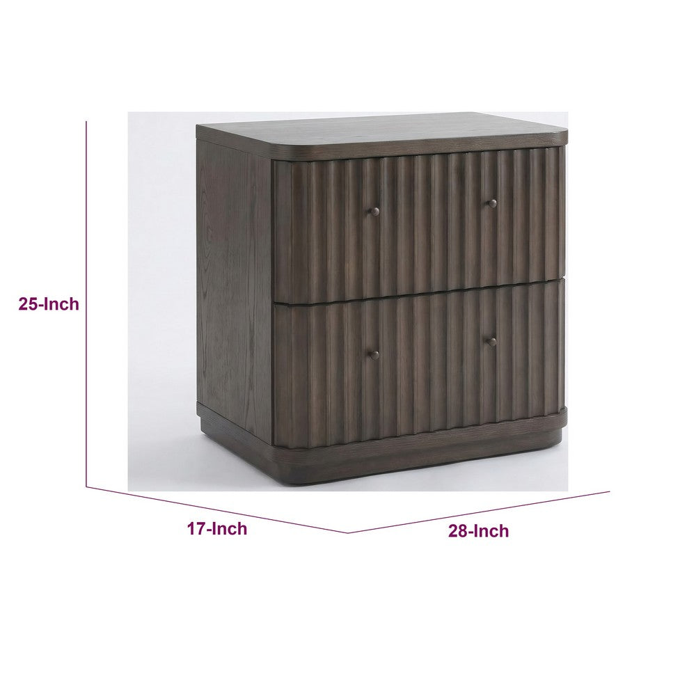 Yati Nightst& | 2 Fluted Drawers | Plinth Base | Chocolate Mousse Brown