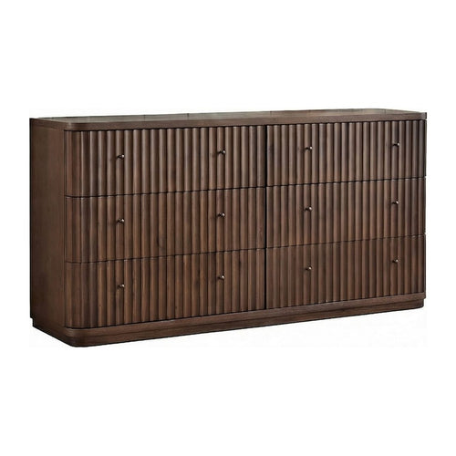 Yati Wide Dresser | 6 Fluted Drawers | Plinth Base | Chocolate Mousse Brown