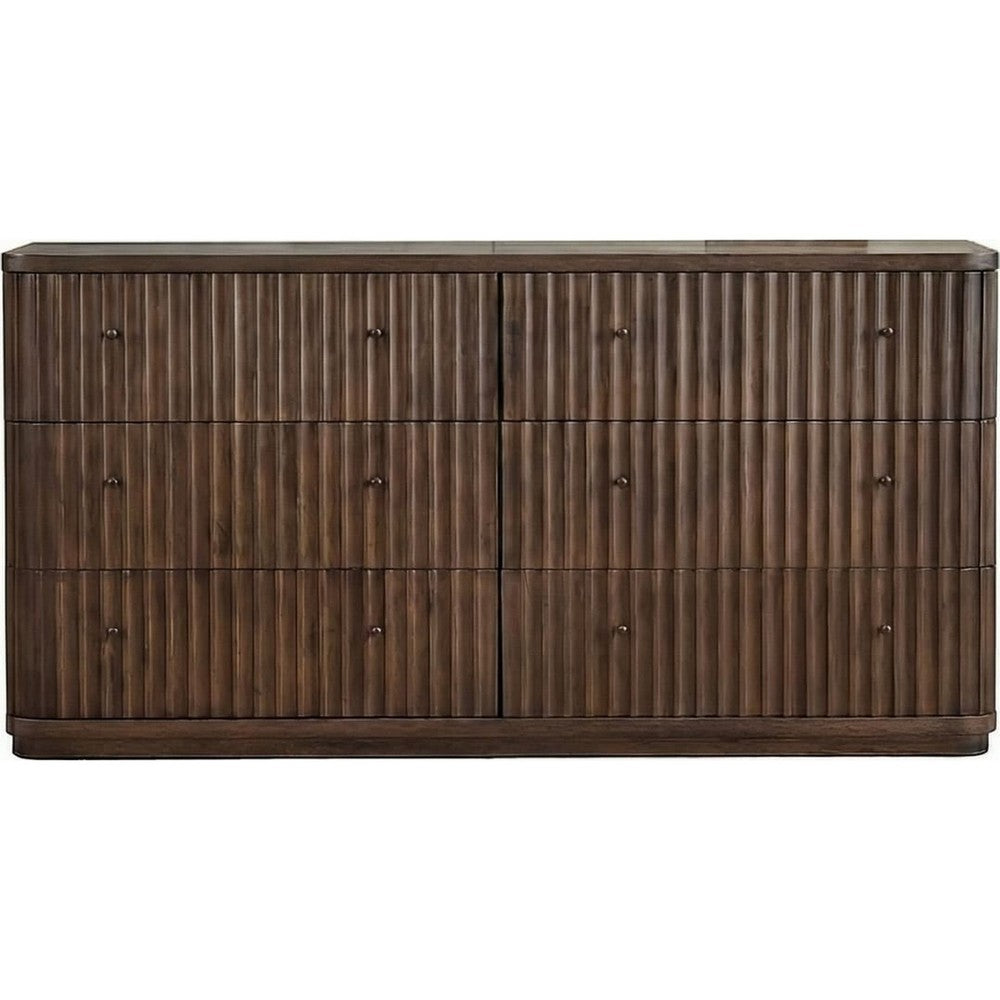 Yati Wide Dresser | 6 Fluted Drawers | Plinth Base | Chocolate Mousse Brown
