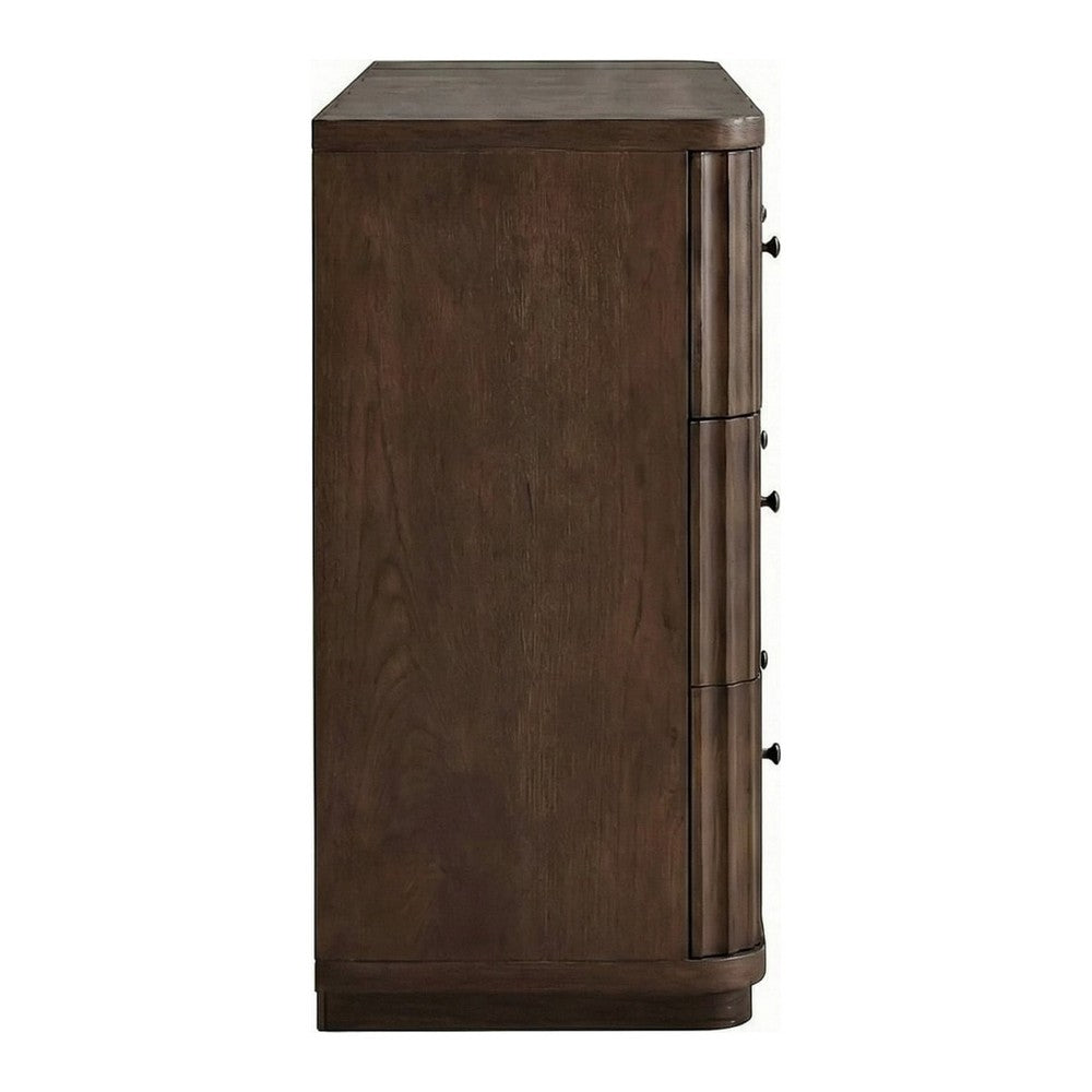 Yati Wide Dresser | 6 Fluted Drawers | Plinth Base | Chocolate Mousse Brown