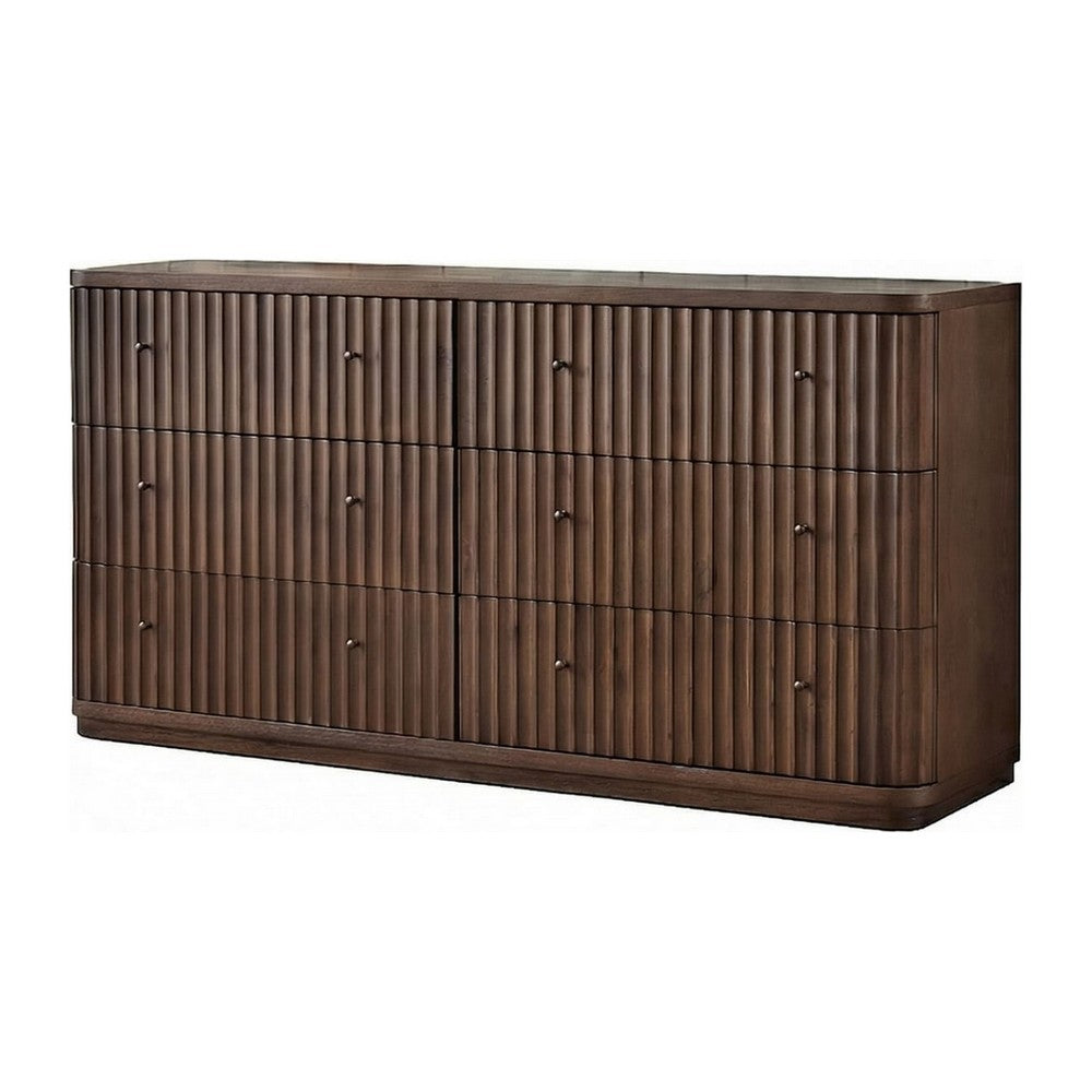 Yati Wide Dresser | 6 Fluted Drawers | Plinth Base | Chocolate Mousse Brown