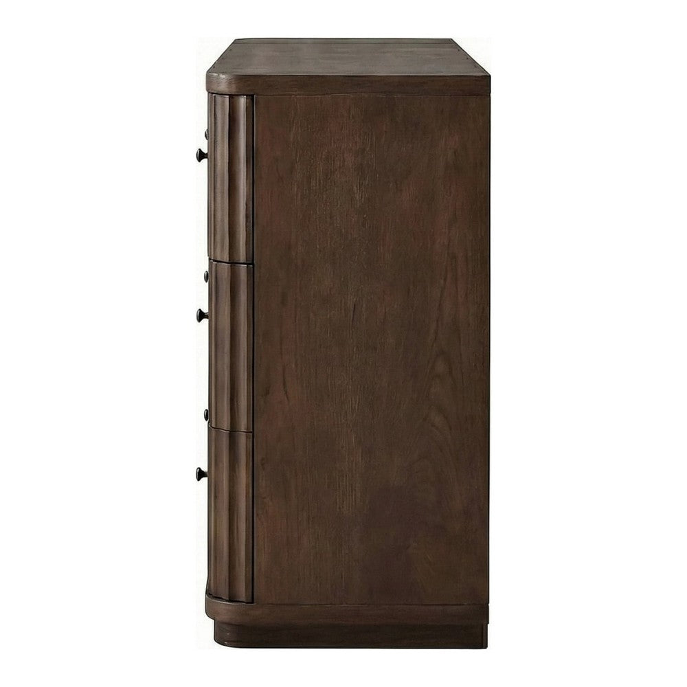 Yati Wide Dresser | 6 Fluted Drawers | Plinth Base | Chocolate Mousse Brown