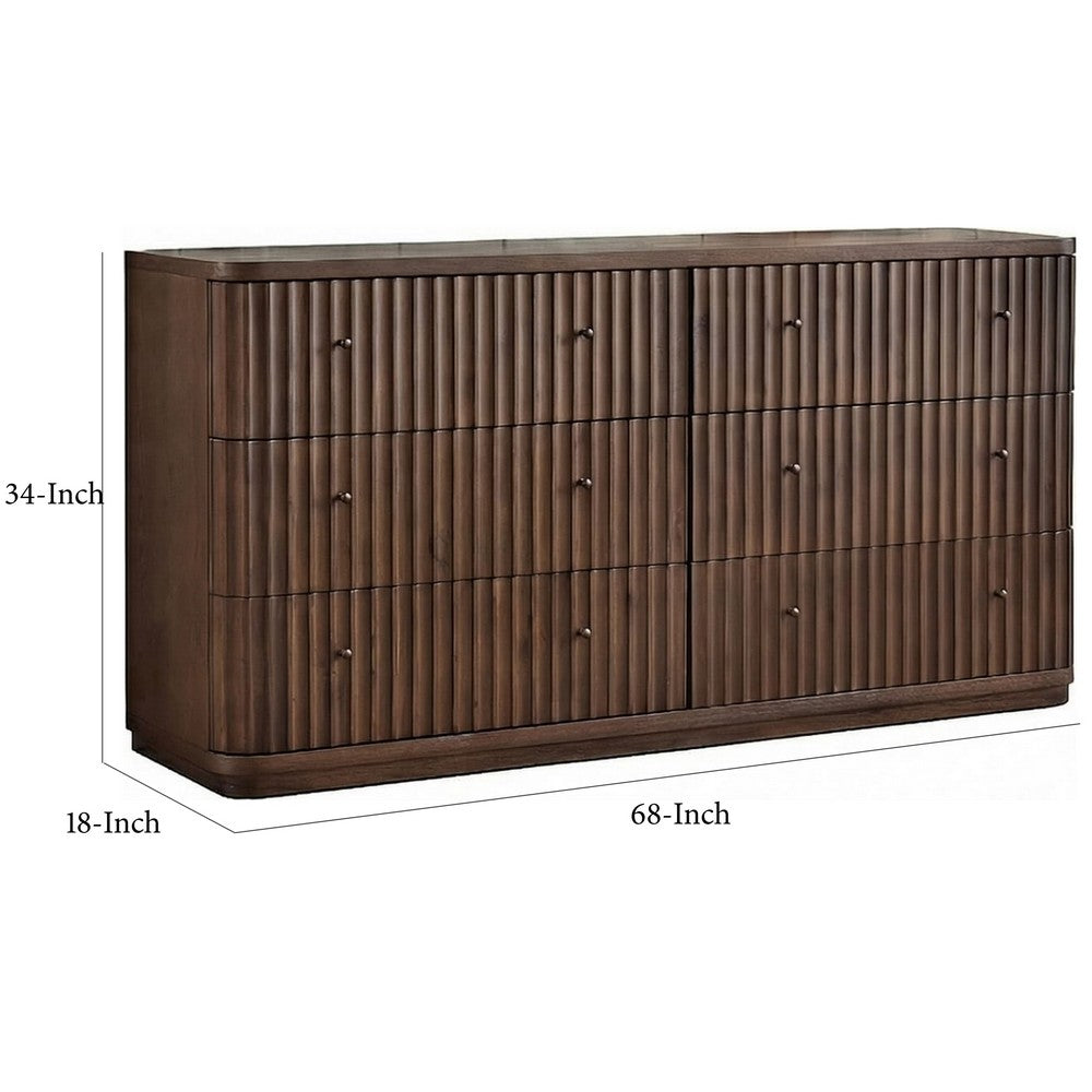 Yati Wide Dresser | 6 Fluted Drawers | Plinth Base | Chocolate Mousse Brown