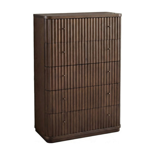 Yati Tall Dresser Chest | 5 Fluted Drawers | Chocolate Mousse Brown