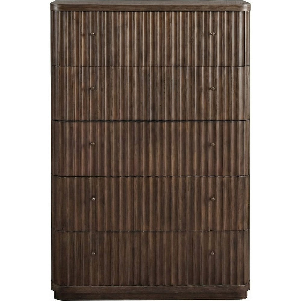 Yati Tall Dresser Chest | 5 Fluted Drawers | Chocolate Mousse Brown