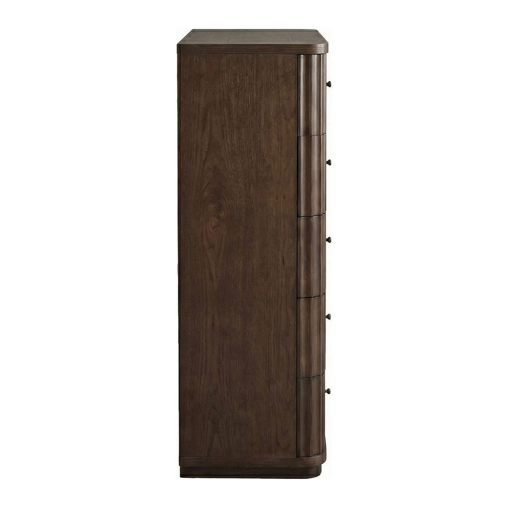 Yati Tall Dresser Chest | 5 Fluted Drawers | Chocolate Mousse Brown