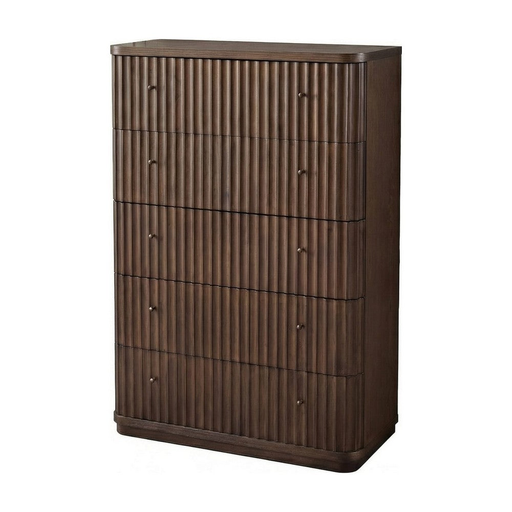 Yati Tall Dresser Chest | 5 Fluted Drawers | Chocolate Mousse Brown