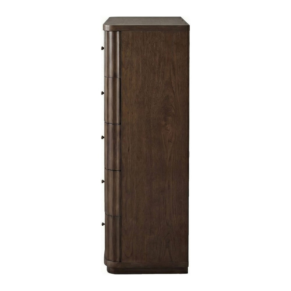 Yati Tall Dresser Chest | 5 Fluted Drawers | Chocolate Mousse Brown