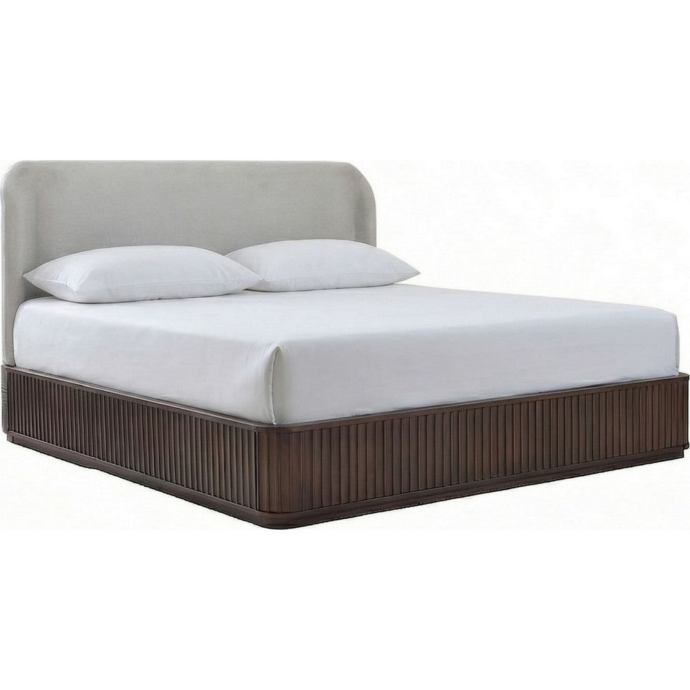 Yati Queen Platform Bed | Linen Upholstery | Fluted Chocolate Mousse Brown