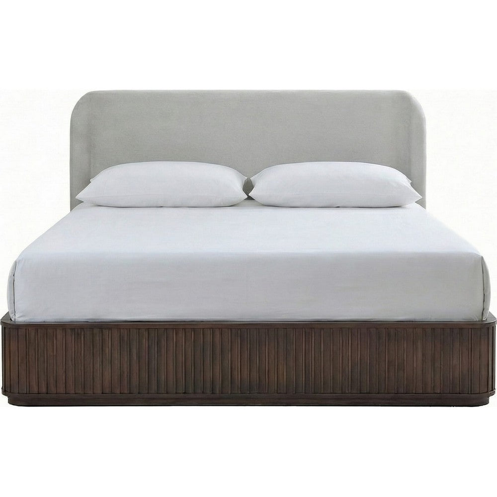 Yati King Platform Bed | Linen Upholstery | Fluted Chocolate Mousse Brown
