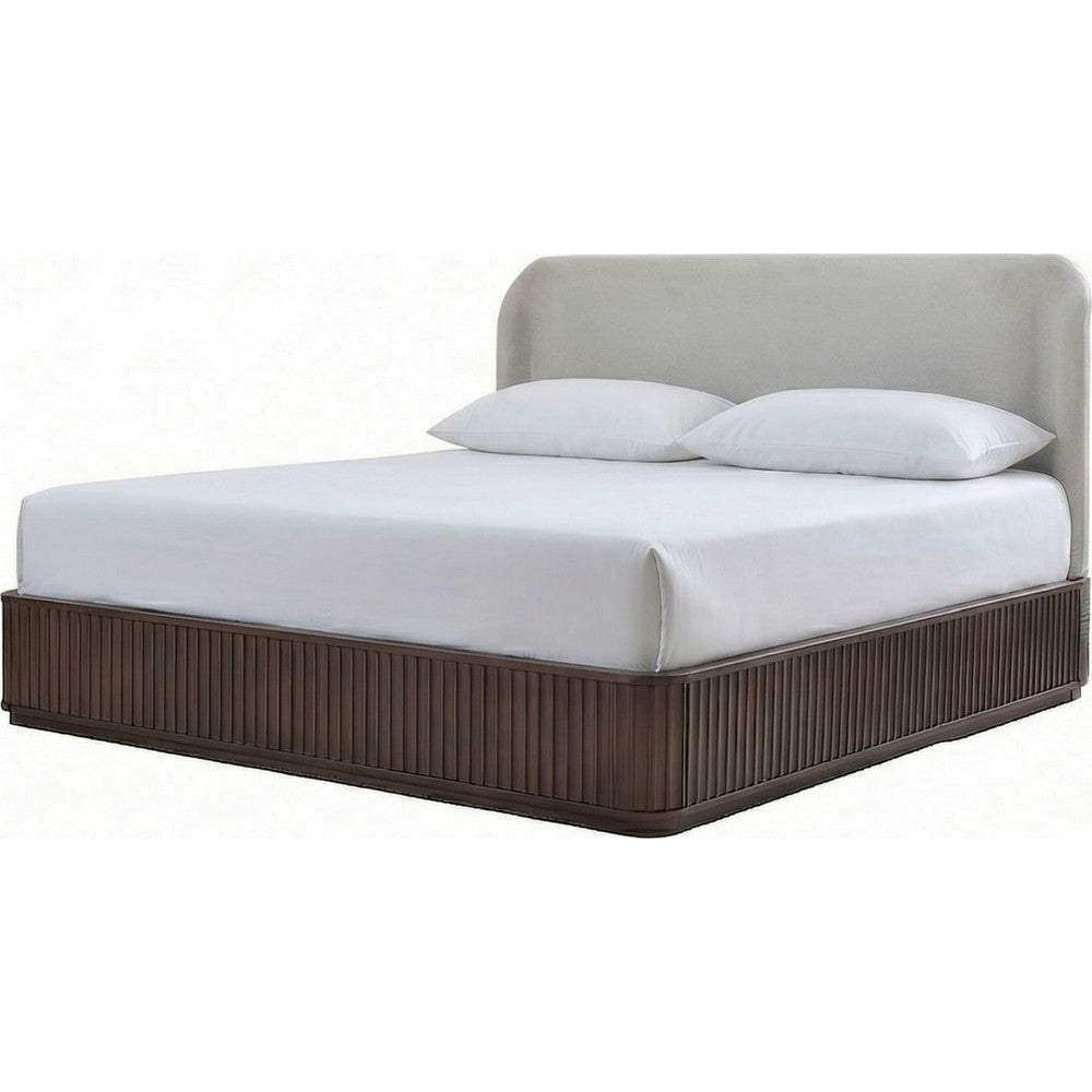 Yati King Platform Bed | Linen Upholstery | Fluted Chocolate Mousse Brown