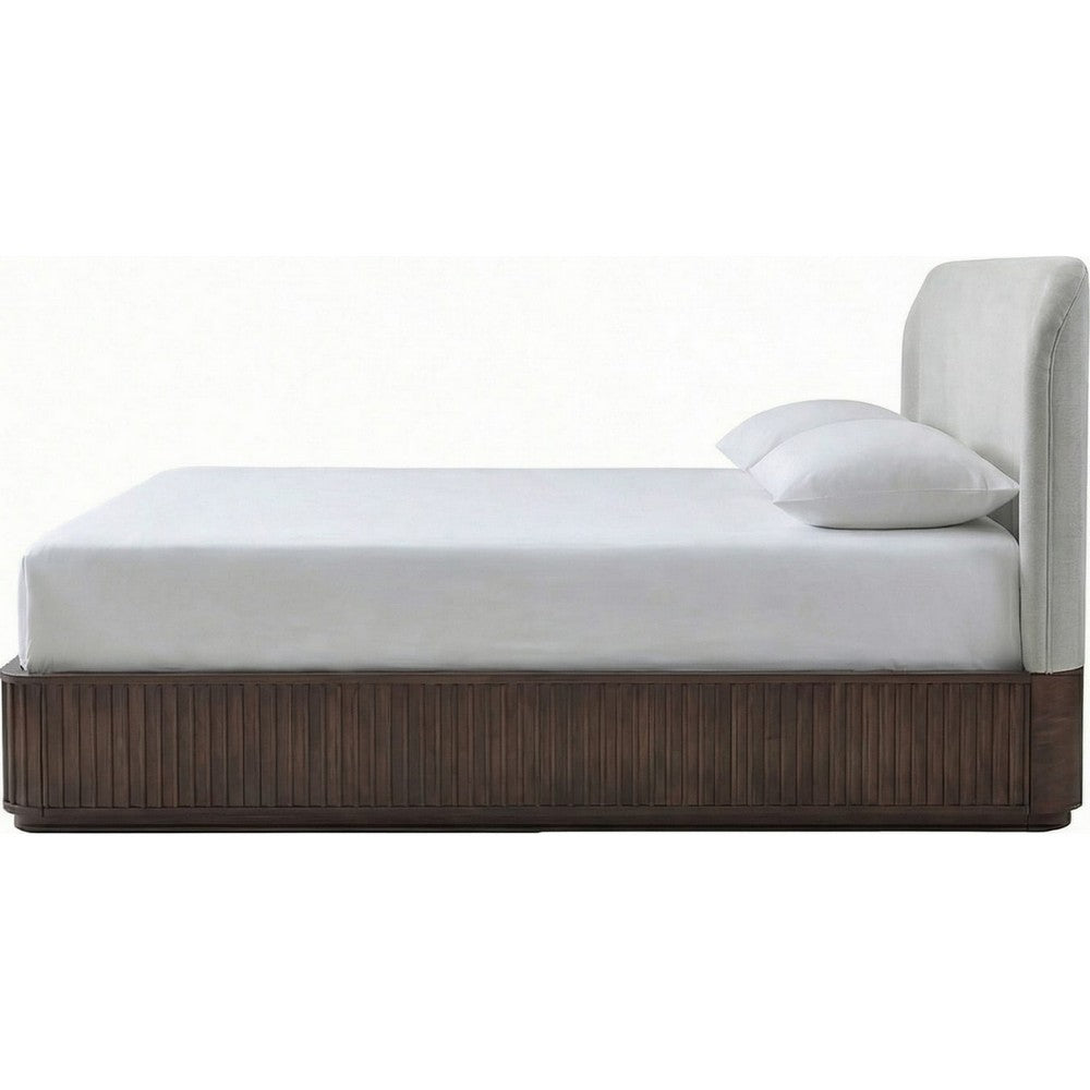 Yati King Platform Bed | Linen Upholstery | Fluted Chocolate Mousse Brown