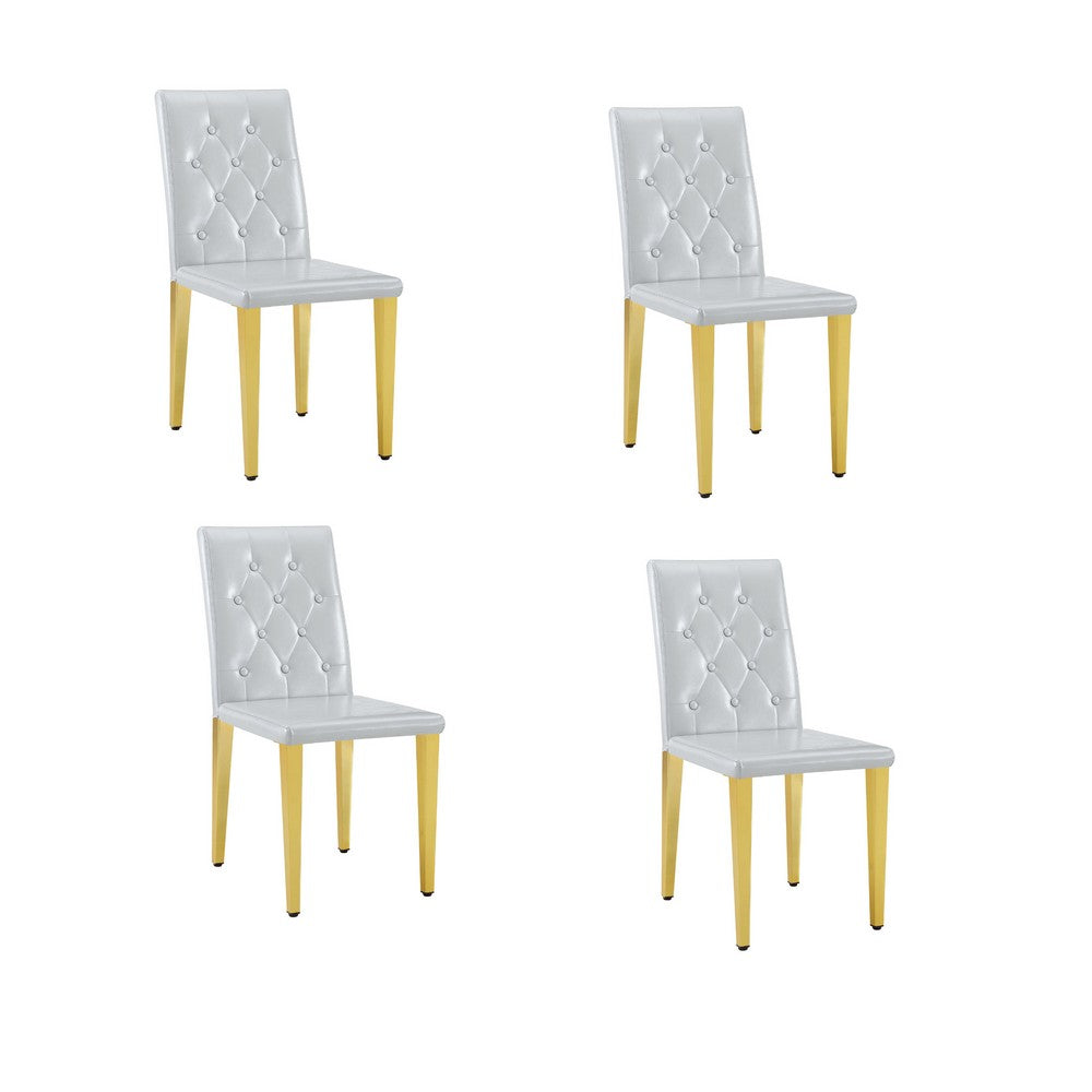 Reeva Dining Chairs with Gold Metal Legs | Set of 4 | Gray Faux Leather