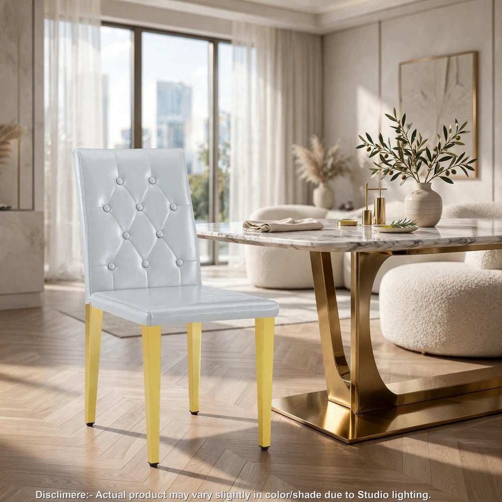 Reeva Dining Chairs with Gold Metal Legs | Set of 4 | Gray Faux Leather