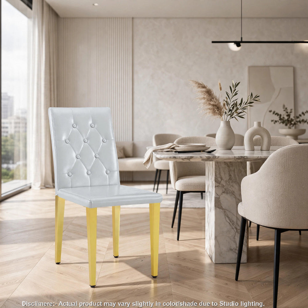 Reeva Dining Chairs with Gold Metal Legs | Set of 4 | Gray Faux Leather