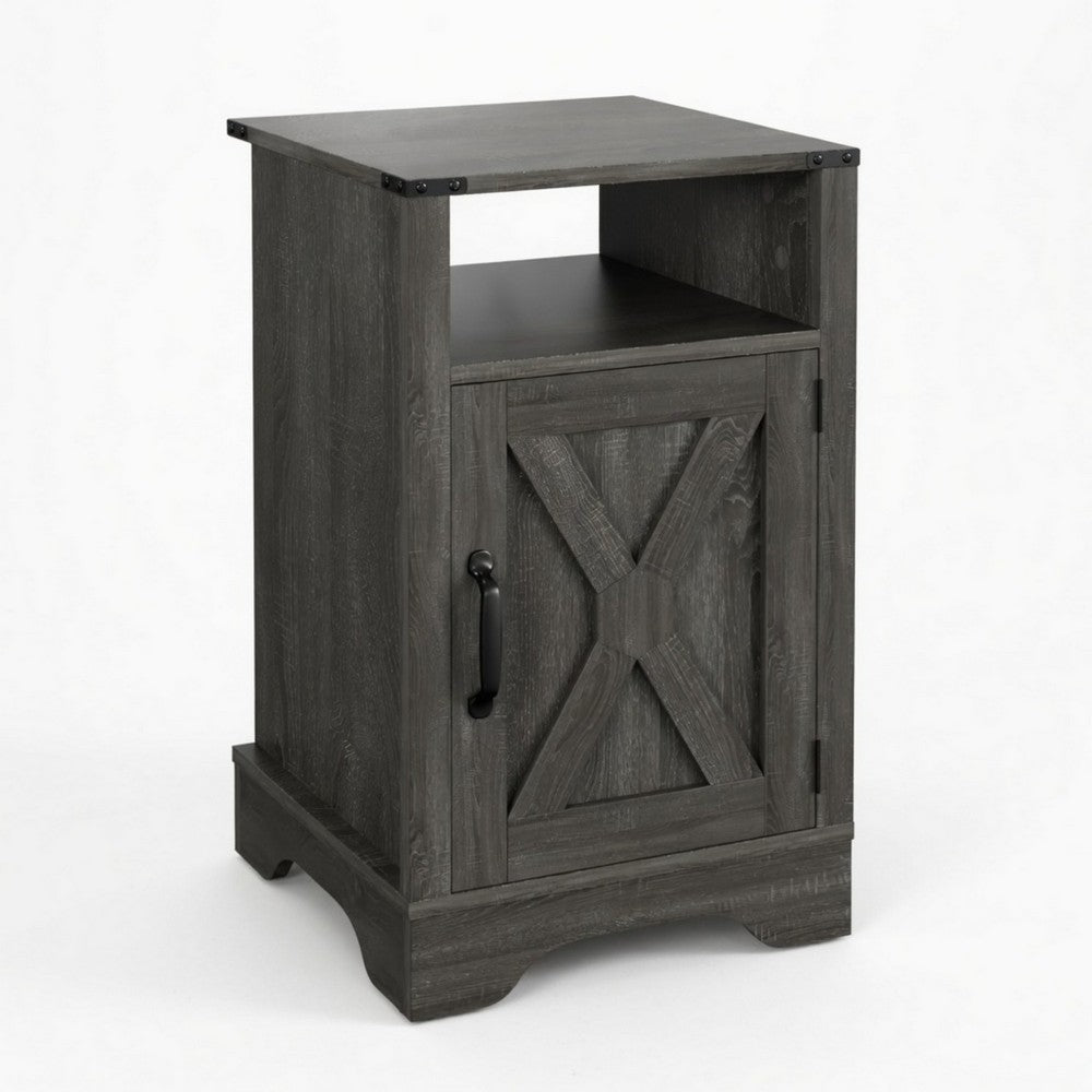 Layla Nightstand | Charging Station | Shelf | and Cabinet | Dark Gray Wood