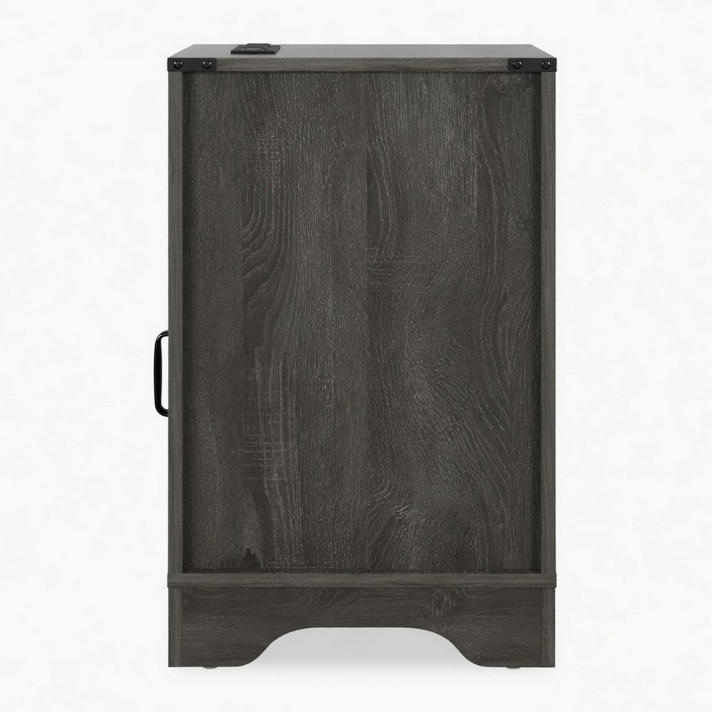 Layla Nightstand | Charging Station | Shelf | and Cabinet | Dark Gray Wood