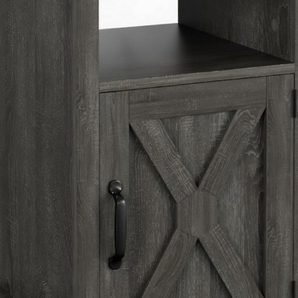 Layla Nightstand | Charging Station | Shelf | and Cabinet | Dark Gray Wood