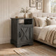 Layla Nightstand | Charging Station | Shelf | and Cabinet | Dark Gray Wood
