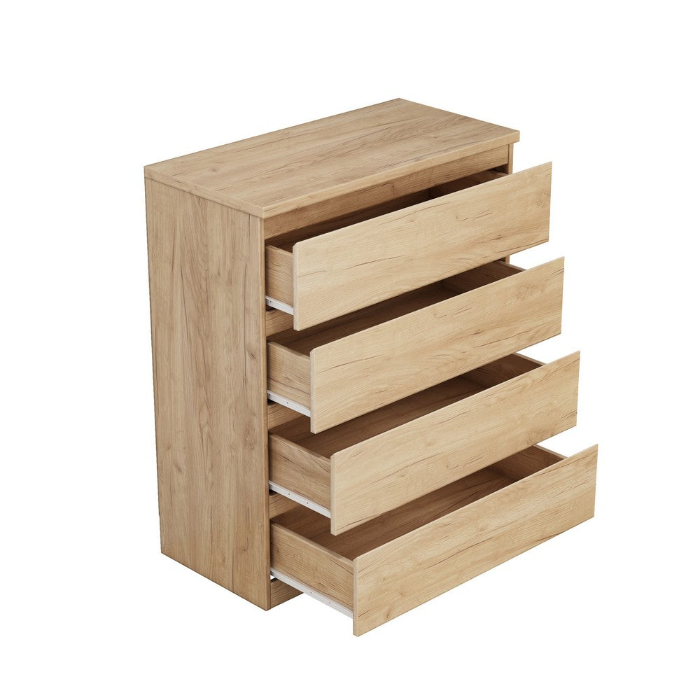 Bambi Handle-Free Tall Dresser Chest with 4 Drawers | Natural Wood