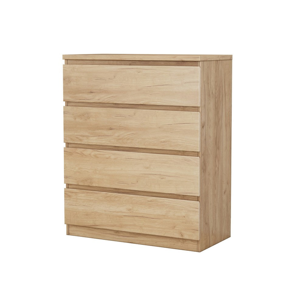 Bambi Handle-Free Tall Dresser Chest with 4 Drawers | Natural Wood