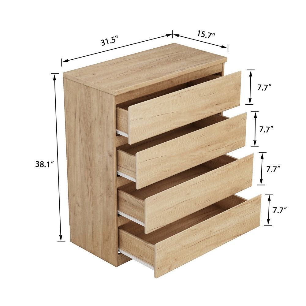 Bambi Handle-Free Tall Dresser Chest with 4 Drawers | Natural Wood