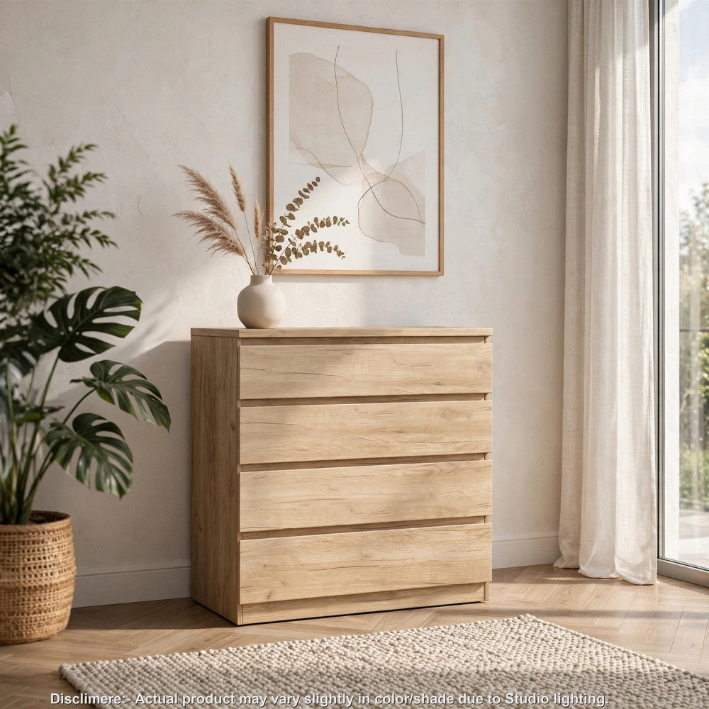 Bambi Handle-Free Tall Dresser Chest with 4 Drawers | Natural Wood