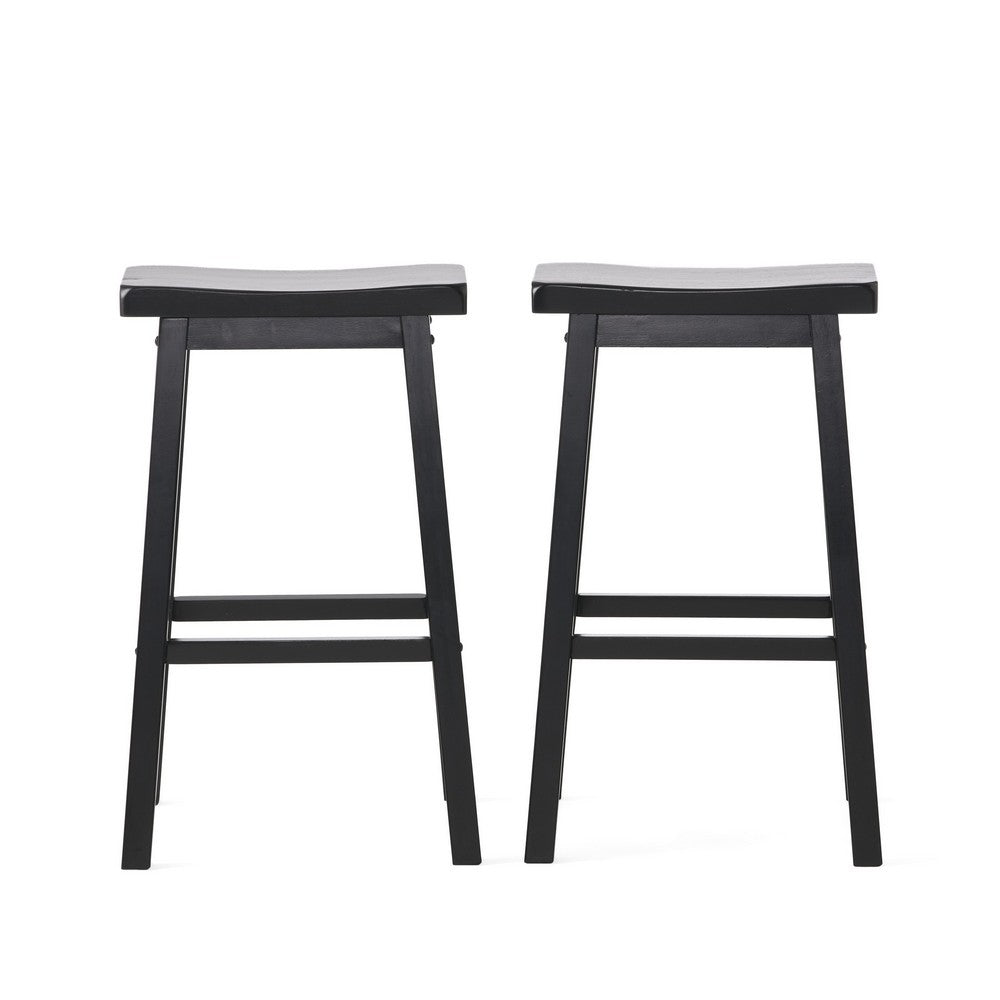 Fuji Backless Saddle Bar Stool | Contoured Seat | Stretchers | Black Wood