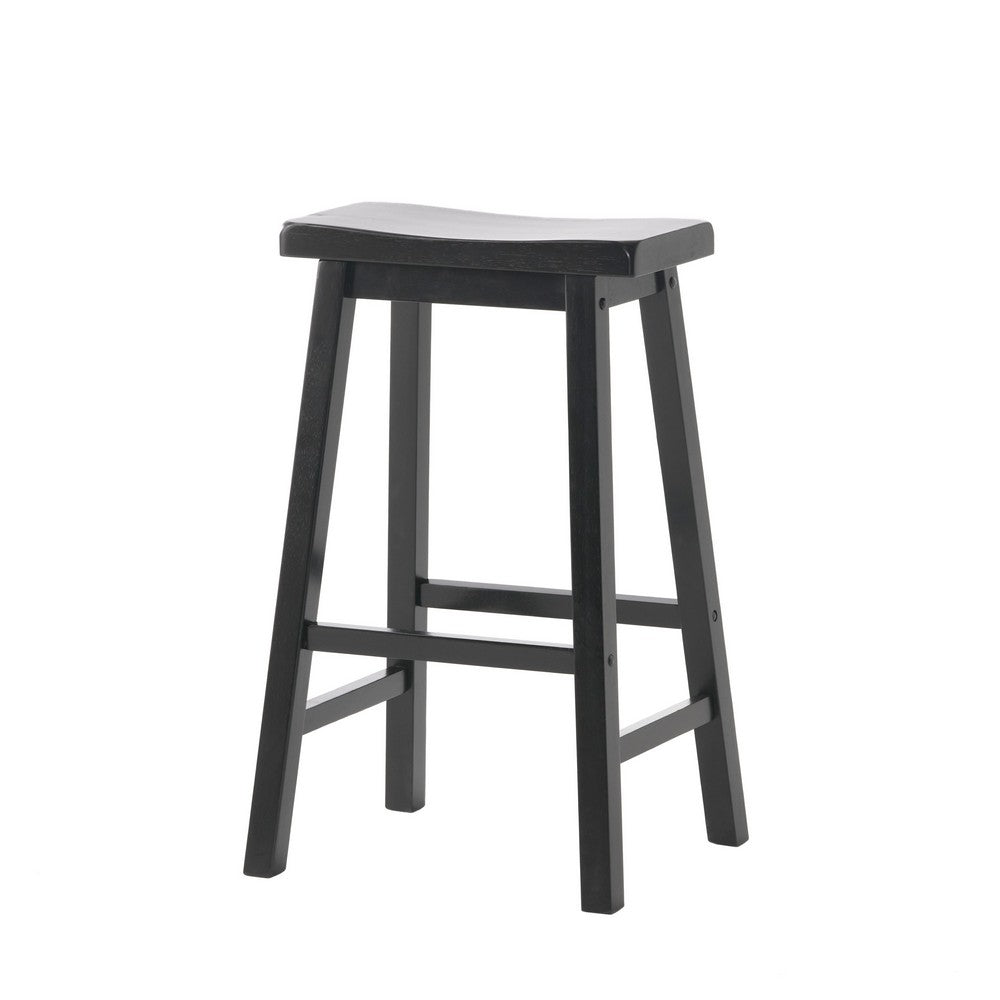 Fuji Backless Saddle Bar Stool | Contoured Seat | Stretchers | Black Wood