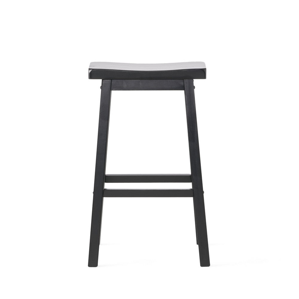 Fuji Backless Saddle Bar Stool | Contoured Seat | Stretchers | Black Wood