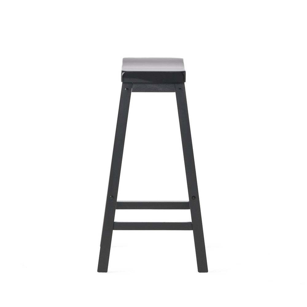 Fuji Backless Saddle Bar Stool | Contoured Seat | Stretchers | Black Wood