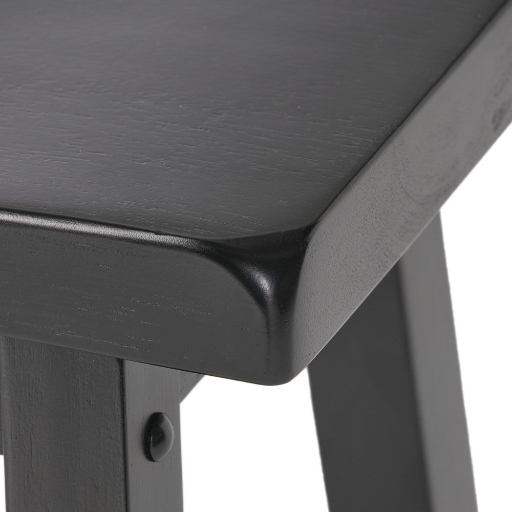Fuji Backless Saddle Bar Stool | Contoured Seat | Stretchers | Black Wood