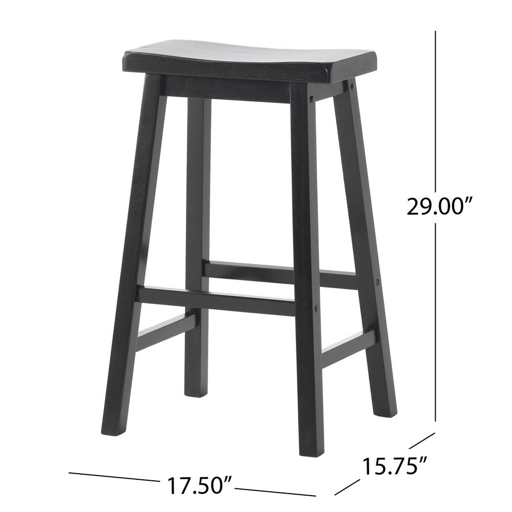 Fuji Backless Saddle Bar Stool | Contoured Seat | Stretchers | Black Wood