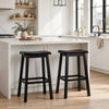 Fuji Backless Saddle Bar Stool | Contoured Seat | Stretchers | Black Wood