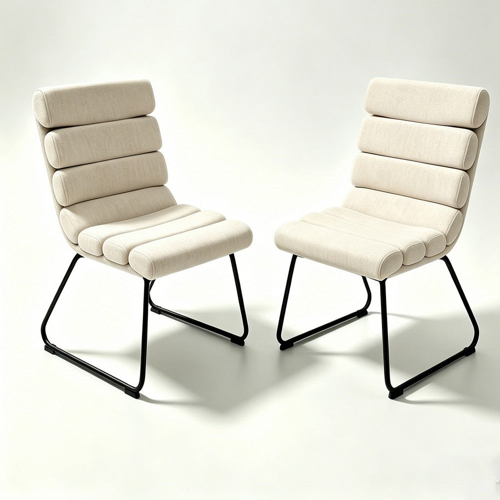 Saina Modern Dining Chairs with Metal Frame | Set of 2 | Beige Fabric
