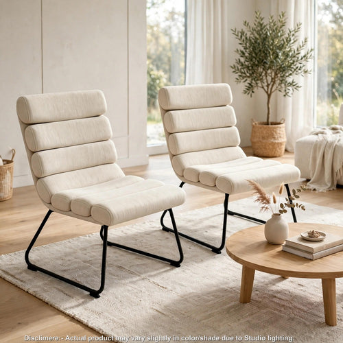 Saina Modern Dining Chairs with Metal Frame | Set of 2 | Beige Fabric