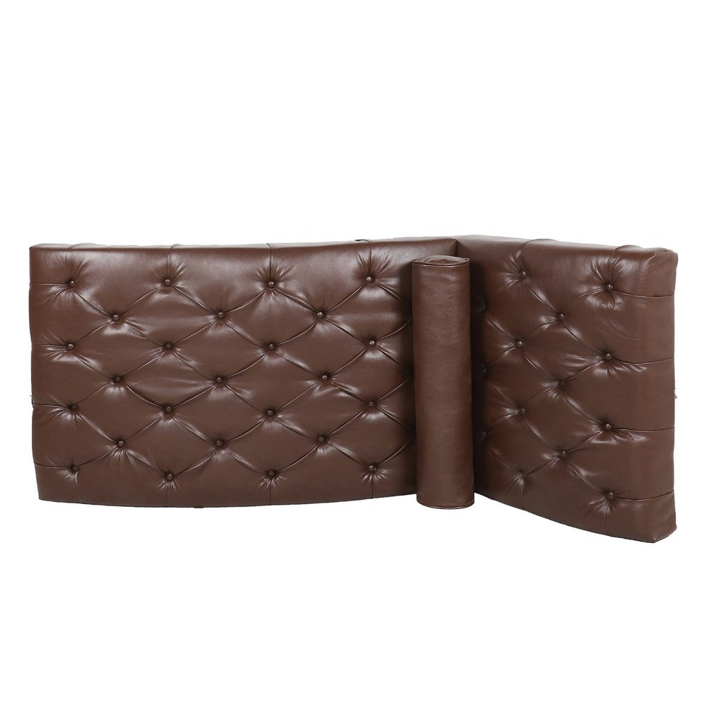 Emery Chaise Lounge with Rolling Pillow | Dark Brown Tufted Faux Leather