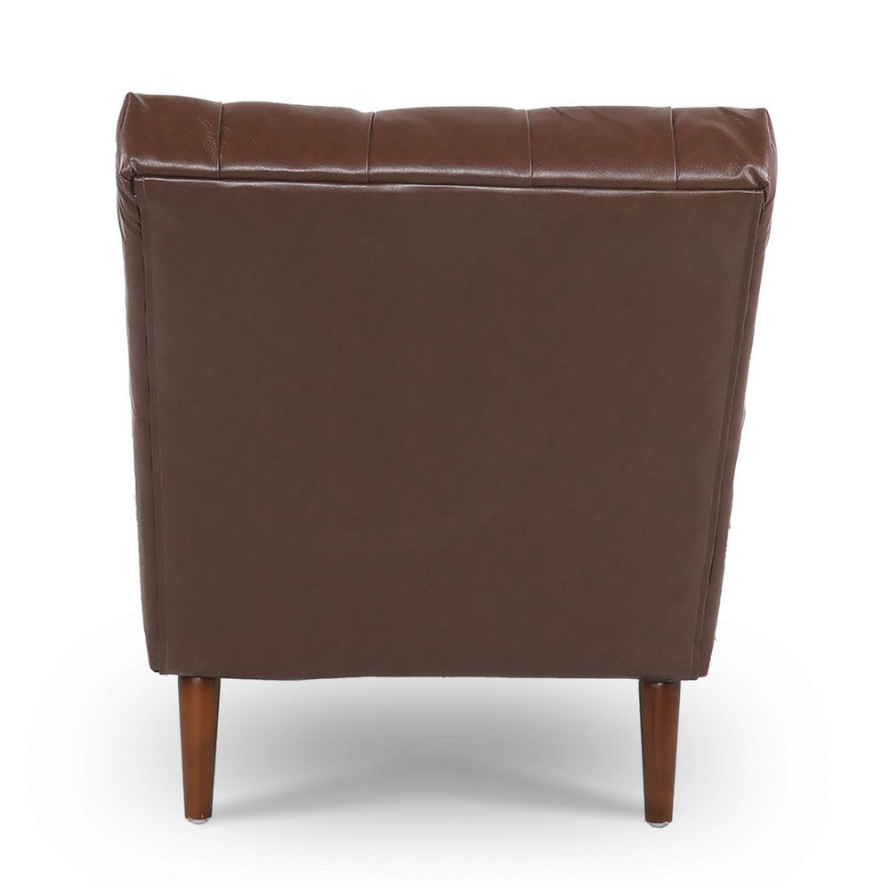 Emery Chaise Lounge with Rolling Pillow | Dark Brown Tufted Faux Leather