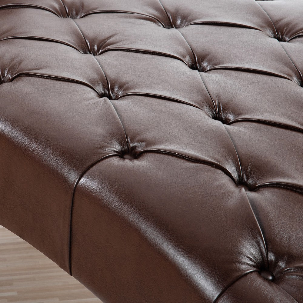 Emery Chaise Lounge with Rolling Pillow | Dark Brown Tufted Faux Leather