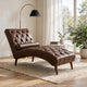 Emery Chaise Lounge with Rolling Pillow | Dark Brown Tufted Faux Leather