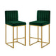 Enola Counter-Height Bar Stool Chair | Set of 2 | Gold Metal | Jade Velvet
