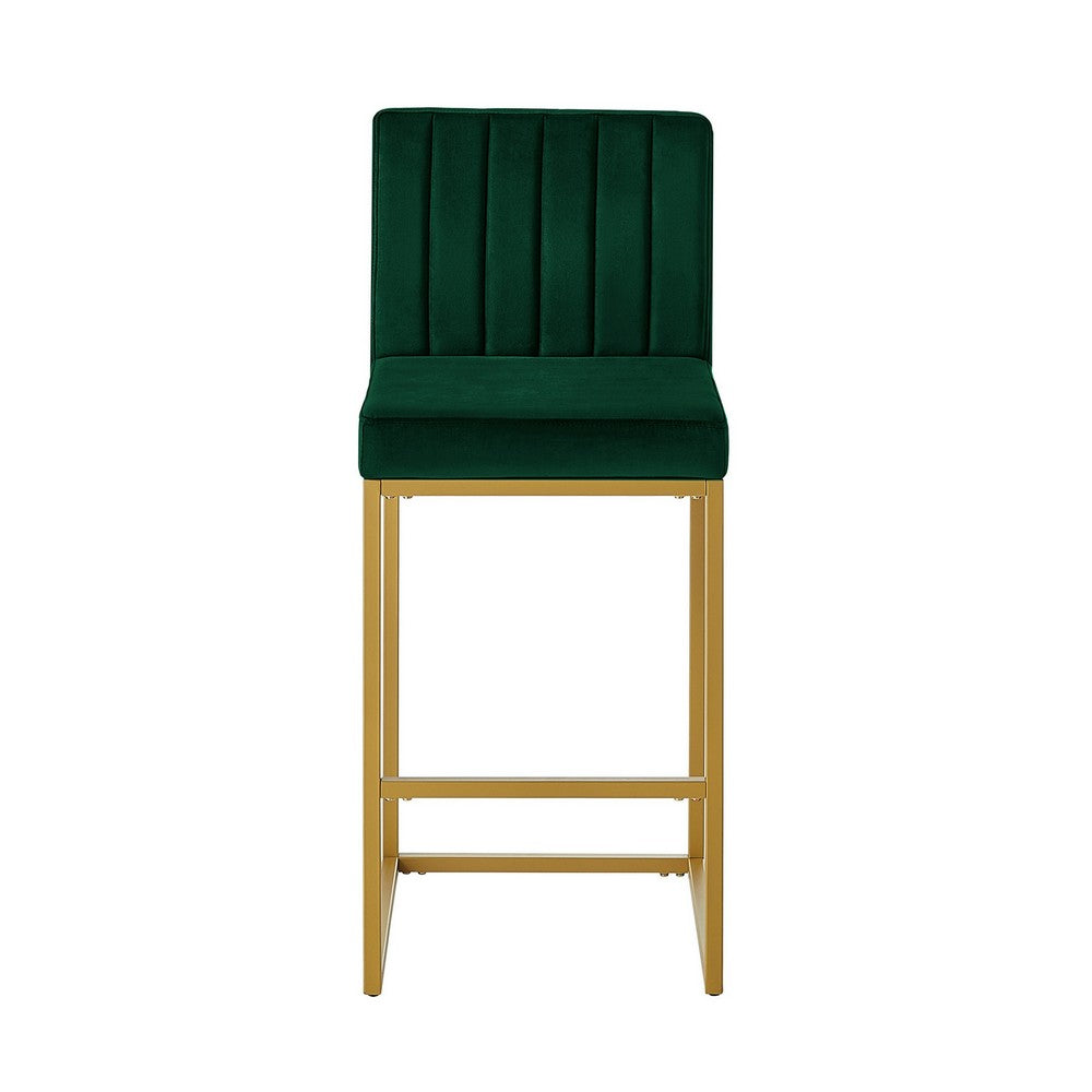 Enola Counter-Height Bar Stool Chair | Set of 2 | Gold Metal | Jade Velvet
