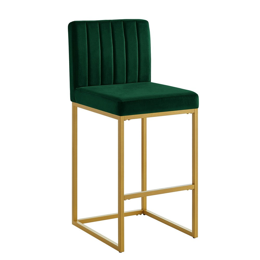 Enola Counter-Height Bar Stool Chair | Set of 2 | Gold Metal | Jade Velvet