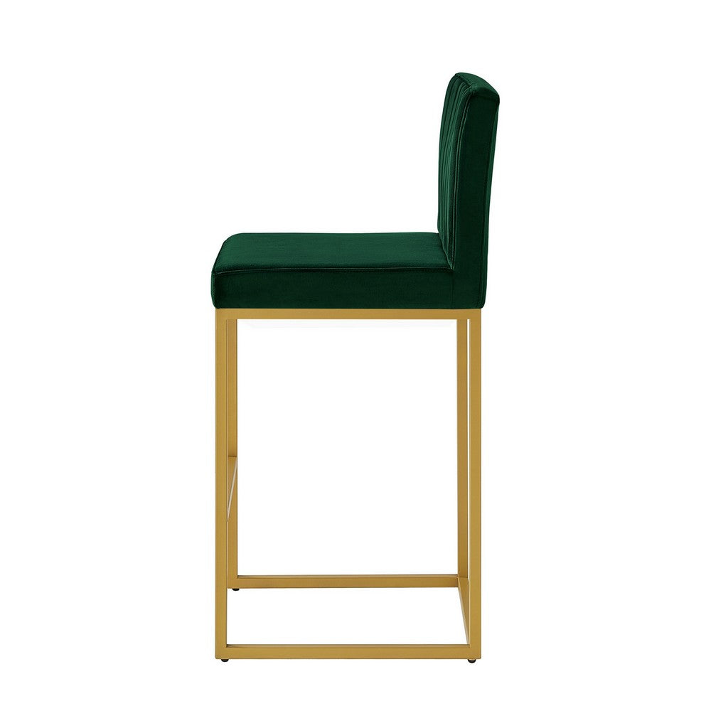 Enola Counter-Height Bar Stool Chair | Set of 2 | Gold Metal | Jade Velvet