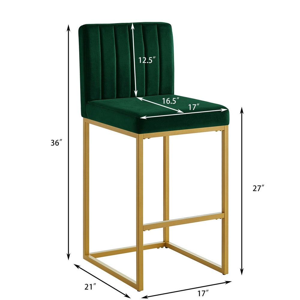 Enola Counter-Height Bar Stool Chair | Set of 2 | Gold Metal | Jade Velvet