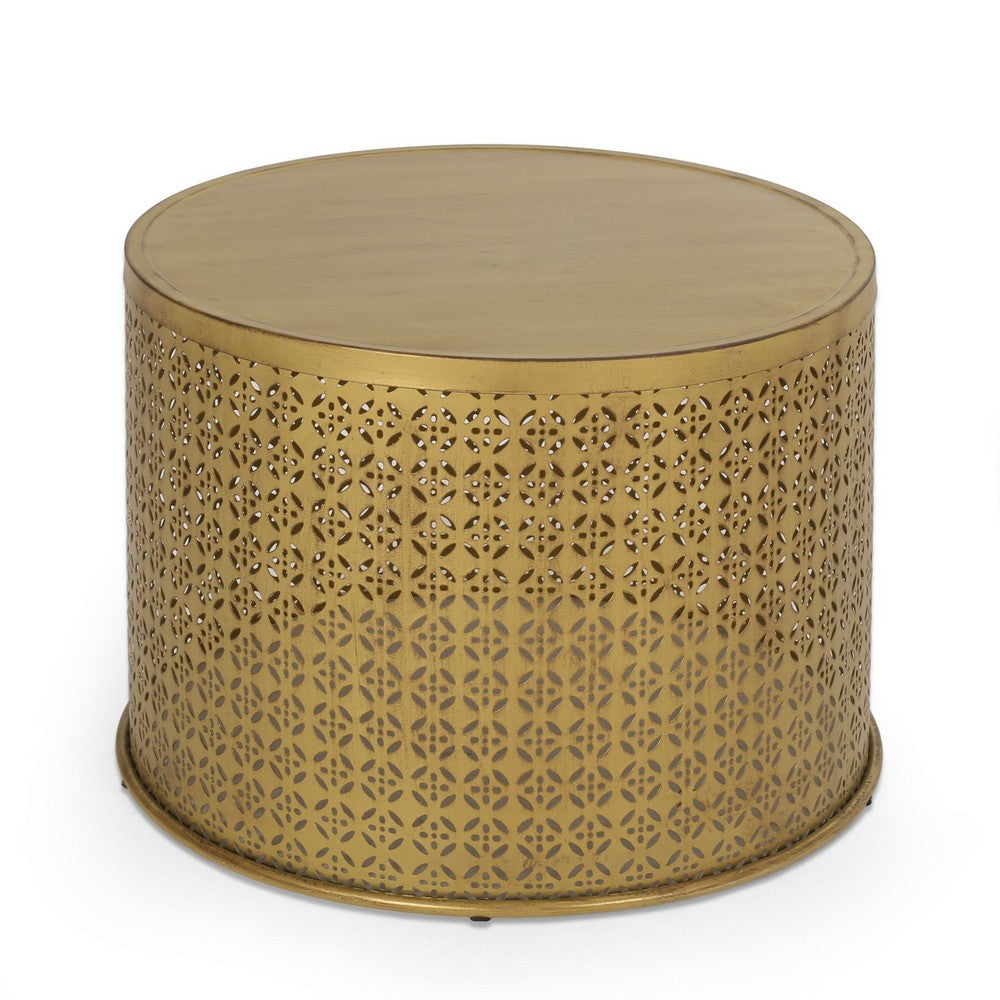 Sammy Round Coffee Table with Cutout Perforated Pattern | Brown Iron 26"