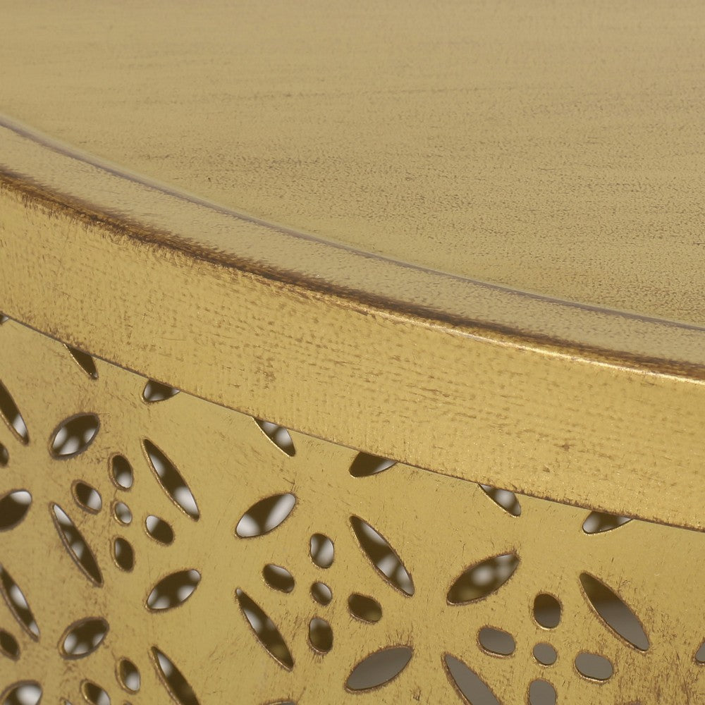 Sammy Round Coffee Table with Cutout Perforated Pattern | Brown Iron 26"